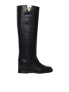 Via Roma 15 Tall Black Leather Boots With Gold-tone Accent In Black