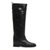 Via Roma 15 Tall Black Leather Boots With Gold Accent And Rubber Sole In Black