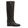Via Roma 15 Tall Brown Leather Boots With Gold Accent And Internal Lift In Black