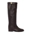 Via Roma 15 Tall Leather Boots With Decorative Strap In Brown