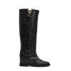 Via Roma 15 Tall Leather Boots With Gold V Accent And Wedge Heel In Black