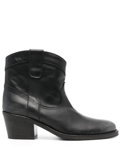 Via Roma 15 Texan 60mm Leather Ankle Boots In Black