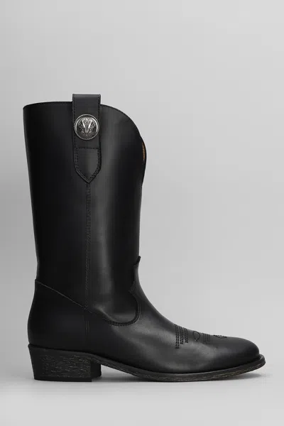 Via Roma 15 Texan Ankle Boots In Black Leather