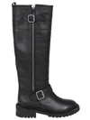 Via Roma 15 Black Leather Boot With Side Zip And Buckle Detail In Black