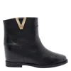 Via Roma 15 Black Leather Ankle Boot With Golden "v" Detail In Black