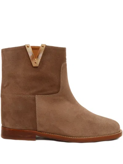 Via Roma 15 V-detailed Suede Boots In Brown