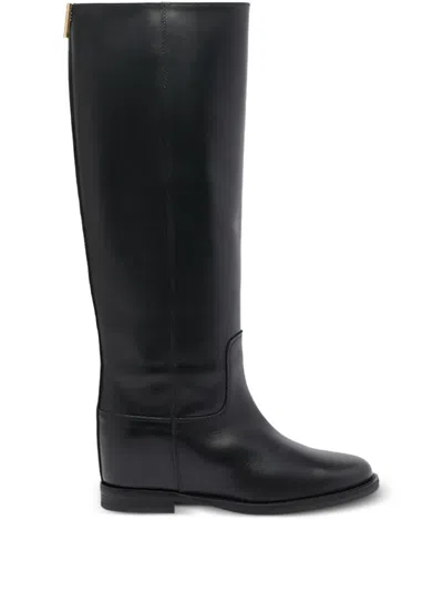 Via Roma 15 V-logo Leather Knee-high Boots In Black