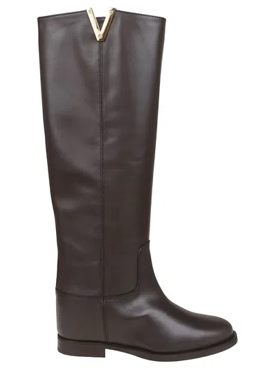 Via Roma 15 V-neck Accessory Boot With Split In Brown
