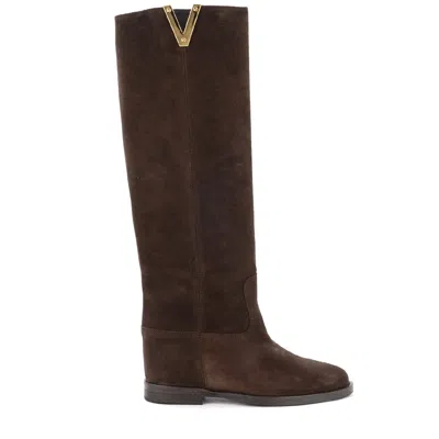 Via Roma 15 V-shaped Logo High Boots In Brown