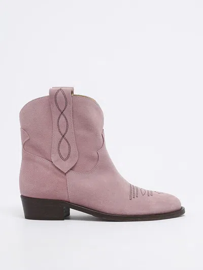 Via Roma 15 Velour Boots In Rosa