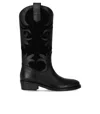Via Roma 15 Texan Boots In Black Leather In Black