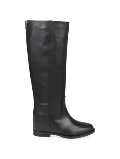 Via Roma 15 V-logo Inner Wedge-heel Knee-high Boots In Black