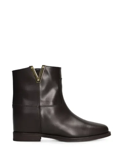 Via Roma 15 V-plaque Inner-wedge Heel Ankle Boots In Brown