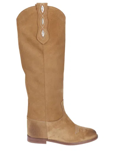 Via Roma 15 Western Knee-high Suede Boot In Brown