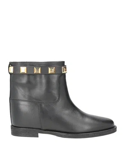 Via Roma 15 Woman Ankle Boots Black Size 7 Leather In Gray