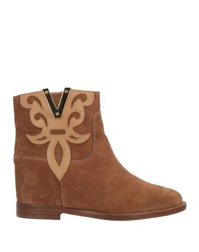 Via Roma 15 Woman Ankle Boots Camel Size 7 Leather In Beige