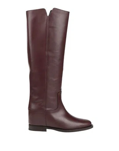 Via Roma 15 Woman Boot Burgundy Size 8 Leather In Animal Print