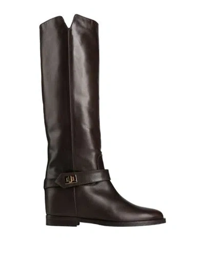 Via Roma 15 Woman Boot Dark Brown Size 9.5 Soft Leather In Brown
