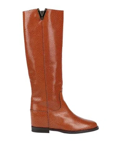 Via Roma 15 Woman Boot Tan Size 7 Leather In Brown