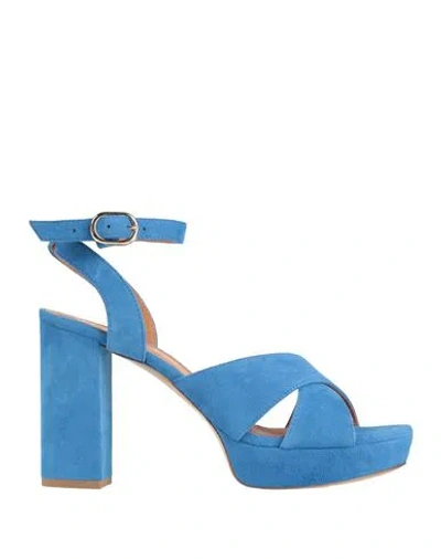 Via Roma 15 Woman Sandals Azure Size 6 Leather In Blue