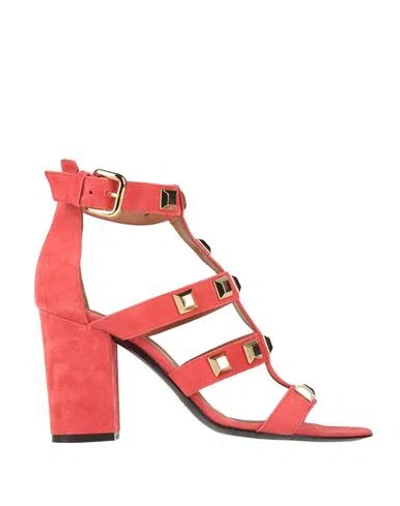 Via Roma 15 Woman Sandals Coral Size 10 Leather In Pink