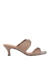 Via Roma 15 Woman Sandals Khaki Size 11 Soft Leather In Beige