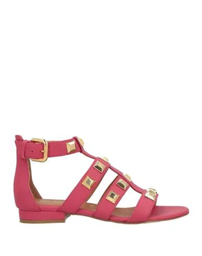 Via Roma 15 Woman Sandals Magenta Size 6 Leather In Pink