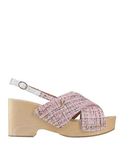 Via Roma 15 Woman Sandals Pink Size 11 Leather, Textile Fibers In Multi