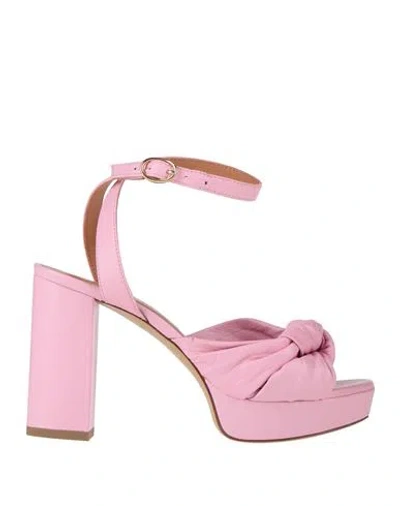 Via Roma 15 Woman Sandals Pink Size 7 Leather In Brown