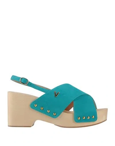 Via Roma 15 Woman Sandals Turquoise Size 6 Leather In Blue