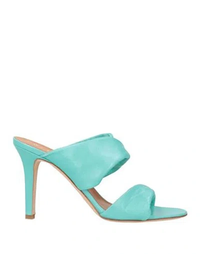 Via Roma 15 Woman Sandals Turquoise Size 7 Leather In Blue