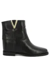 Via Roma 15 Calfskin Ankle Boot With Decorative Gold-tone Plaque In Black
