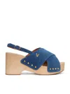 Via Roma 15 Wooden Heeled Sandals In Blue