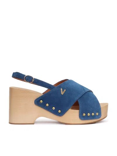 Via Roma 15 Wooden Heeled Sandals In Blue