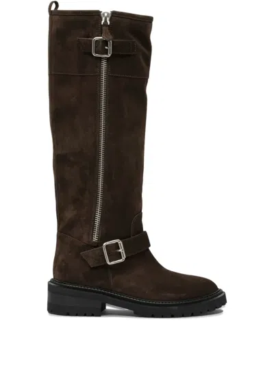 Via Roma 15 Zip-buckle Suede Boots In Brown