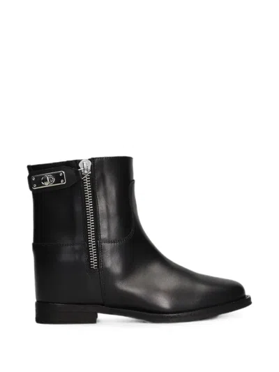 Via Roma 15 Zip-fastening Internal Wedge-heel Ankle Boots In Black