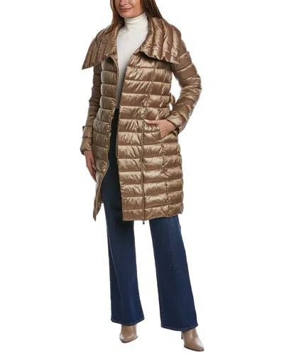 Via Spiga Asymmetrical Belted Puffer Coat In Gold