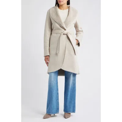 Via Spiga Belted Faux Shearling Coat In Gray