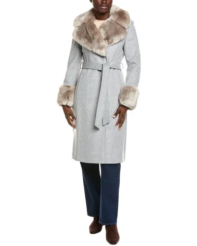 Via Spiga Belted Wool-blend Coat In Gray