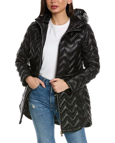 Via Spiga Chevron Quilted Coat In Black