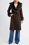 Via Spiga Double Breasted Wool Blend Coat With Faux Fur Trim In Brown