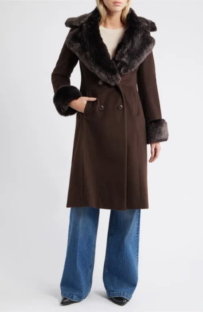 VIA SPIGA VIA SPIGA DOUBLE BREASTED WOOL BLEND COAT WITH FAUX FUR TRIM