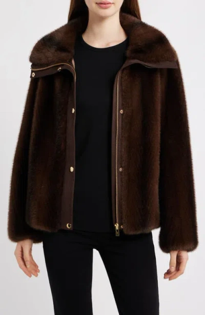 Via Spiga Faux Fur Bomber In Brown
