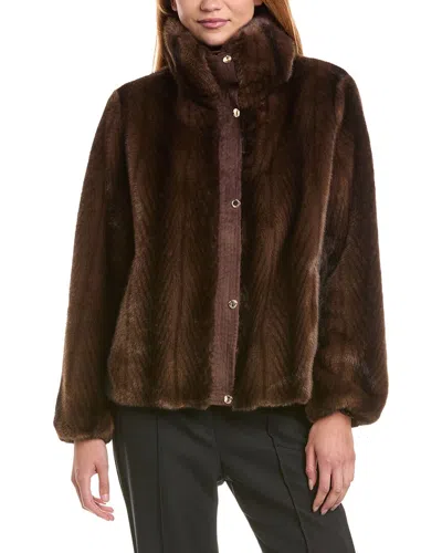Via Spiga Faux Fur Bomber Jacket In Brown