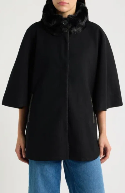 Via Spiga Faux Fur Collar Cape In Black