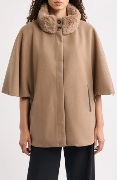 Via Spiga Faux Fur Collar Cape In Latte