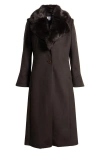 Via Spiga Faux Fur Collar Wool Blend Coat In Chocolate Brown