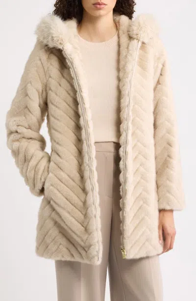 Via Spiga Faux Fur Hooded Coat In Beige