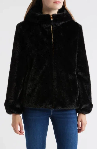 Via Spiga Faux Fur Hooded Jacket In Black