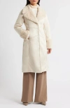 Via Spiga Faux Fur Trim Longline Coat In Neutral